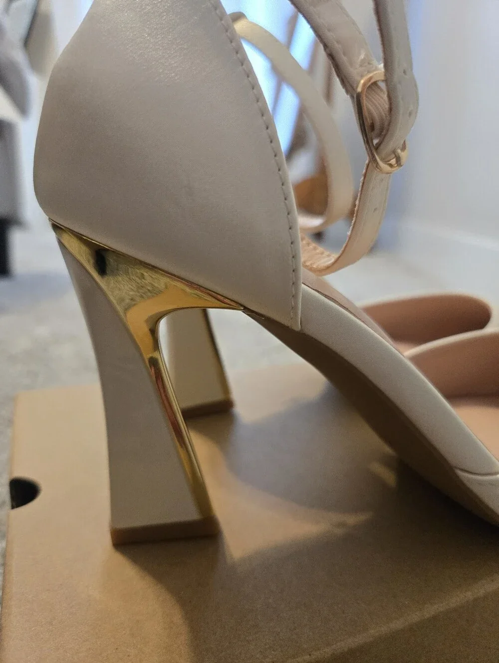 Women’s Ivory Ankle-Strap Heels with Gold Accent